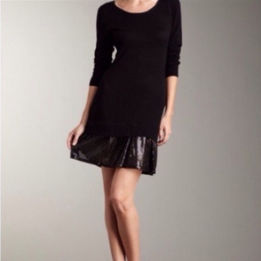 🖤 Romeo & Juliet Couture Black Ruffle Sweater Dress Drop-Waist Sequin Skirt Hem